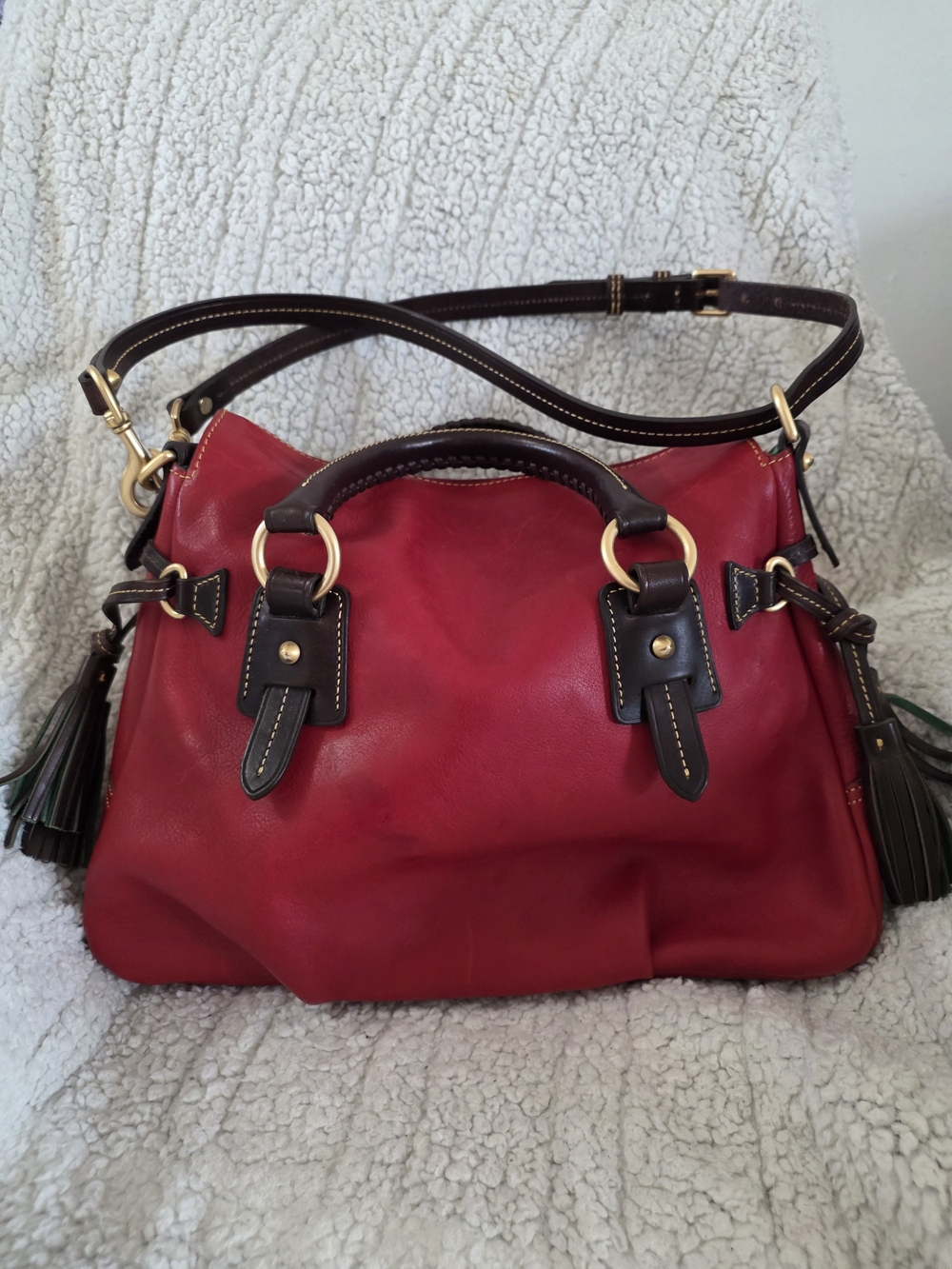 Dooney & Bourke Florentine Stanwich Satchel Red Brown Tmoro Trim NWOT - Picture 2 of 16